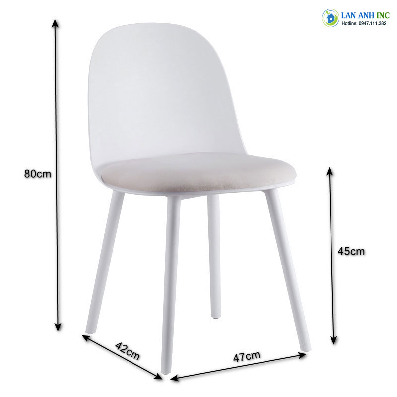 Kích thước Ghế nhựa cao tựa lưng đúc nguyên khối mặt đệm nhung đẹp hiện đại LA1059 Kích thước Ghế nhựa cao tựa lưng đúc nguyên khối mặt đệm nhung đẹp hiện đại LA1059