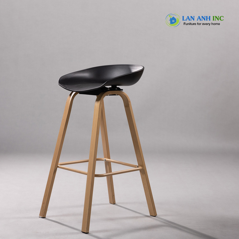 Ghế quầy bar Hey mặt nhựa chân sắt sơn vân gỗ đẹp hiện đại LAB08
