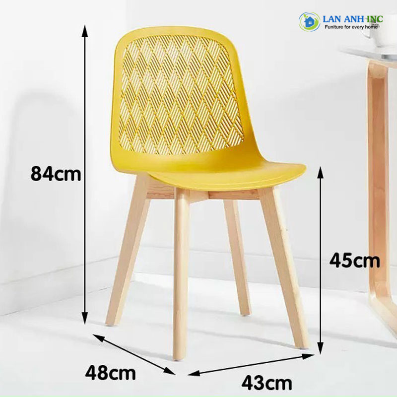 Kích thước ghế nhựa chân gỗ cao cấp đẹp hiện đại LA3003B