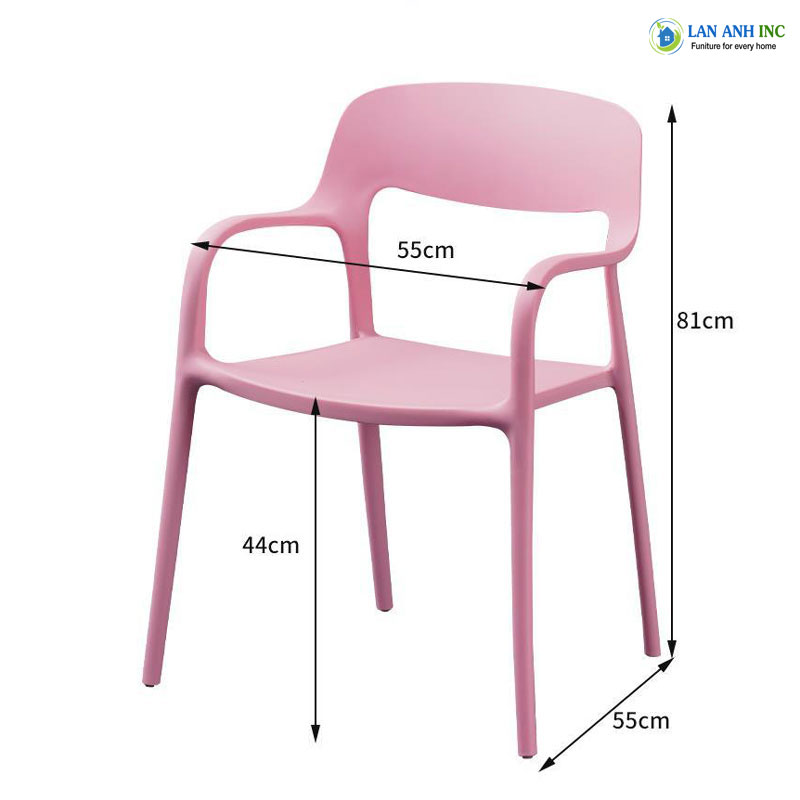 Kích thước ghế nhựa đúc nguyên khối ngoài trời có tay xếp chồng LA3027 Kích thước ghế nhựa đúc nguyên khối ngoài trời có tay xếp chồng LA3027