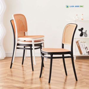 Ghế Nhựa Đúc Nguyên Khối Xếp Chồng Mặt Giả Mây LA3042