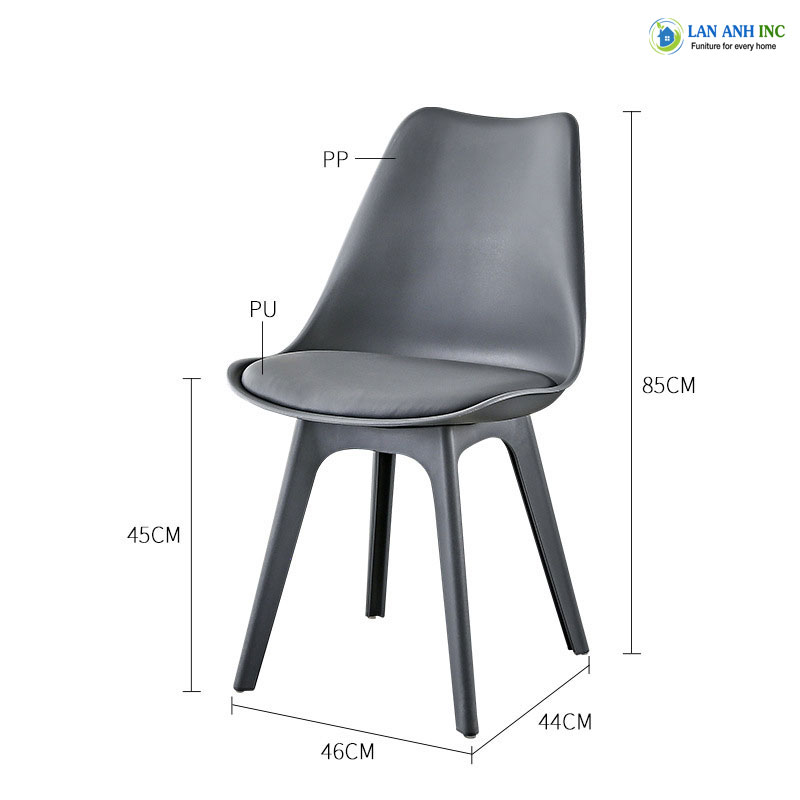 Kích thước Ghế nhựa eames tựa lưng cao mặt nệm LA3003E Kích thước Ghế nhựa eames tựa lưng cao mặt nệm LA3003E