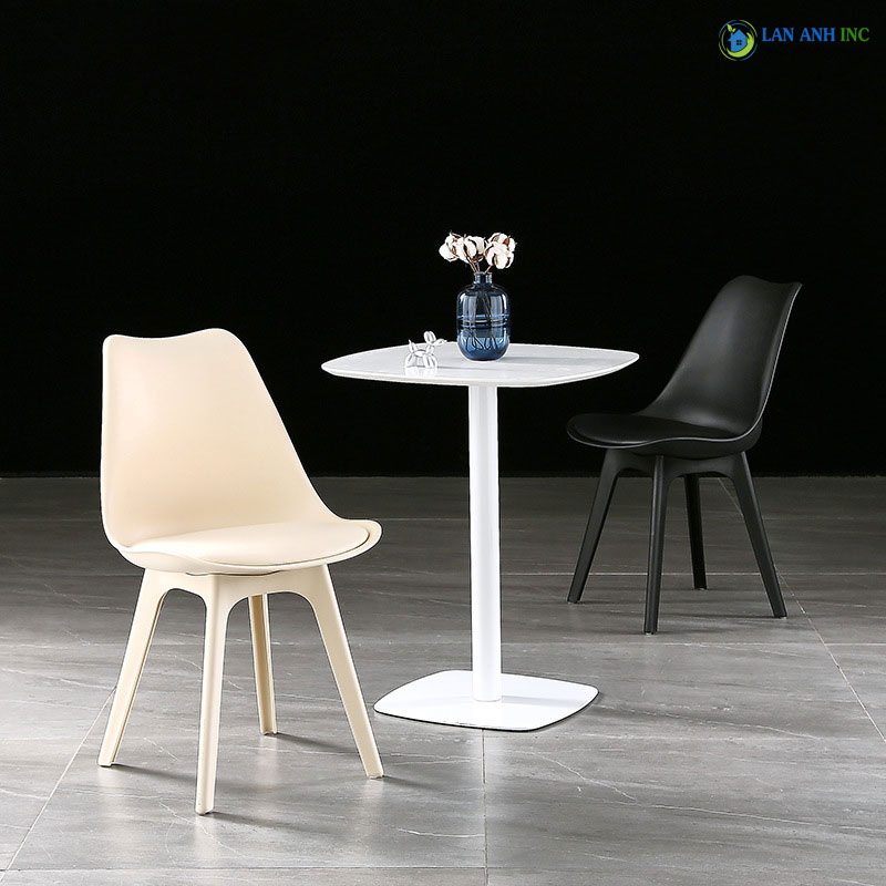 Bộ bàn cafe 2 ghế nhựa mặt nệm eames LA3003E Bộ bàn cafe 2 ghế nhựa mặt nệm eames LA3003E