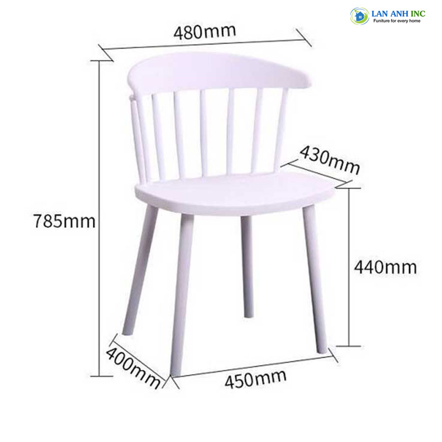 Kích thước Ghế nhựa cafe bàn ăn văn phòng đúc nguyên khối đẹp hiện đại LA3004 Kích thước Ghế nhựa cafe bàn ăn văn phòng đúc nguyên khối đẹp hiện đại LA3004