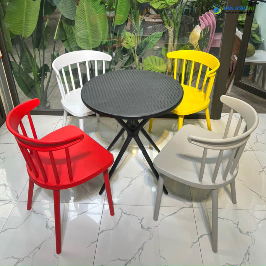 Bộ bàn tròn 4 Ghế nhựa cafe bàn ăn văn phòng đúc nguyên khối đẹp hiện đại LA3004 Bộ bàn tròn 4 Ghế nhựa cafe bàn ăn văn phòng đúc nguyên khối đẹp hiện đại LA3004