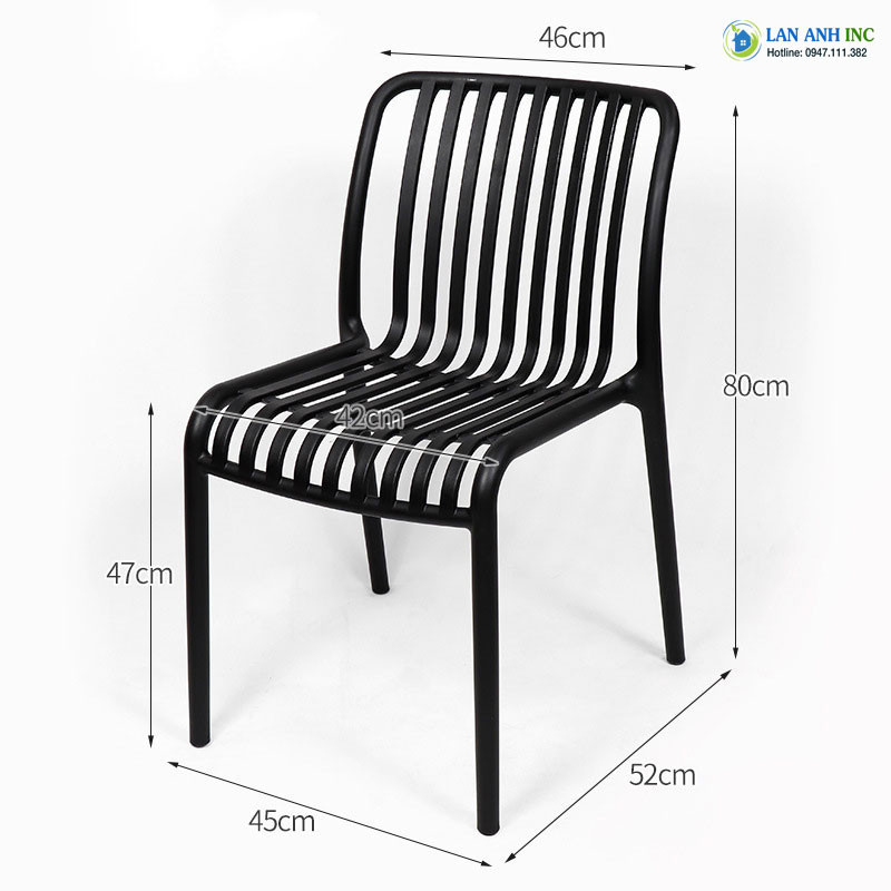 Kích thước ghế nhựa đúc nguyên khối xếp chồng LA3045 Kích thước ghế nhựa đúc nguyên khối xếp chồng LA3045