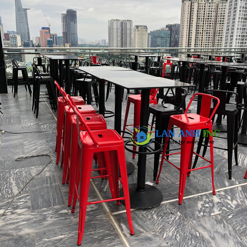 Ghế quầy bar tolix sắt có tựa LAB16 dùng được cho không gian trong nhà và ngoài trời