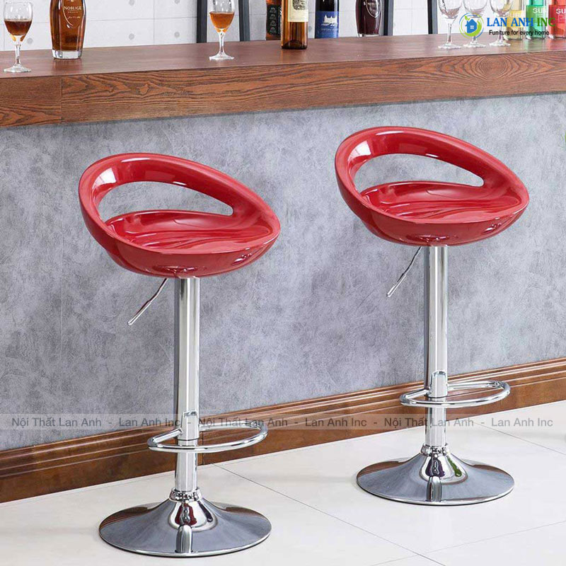 Ghế quầy bar cao xoay nâng hạ mặt nhựa chân sắt mạ đẹp hiện đại LAGB03 Ghế quầy bar cao xoay nâng hạ mặt nhựa chân sắt mạ đẹp hiện đại LAGB03
