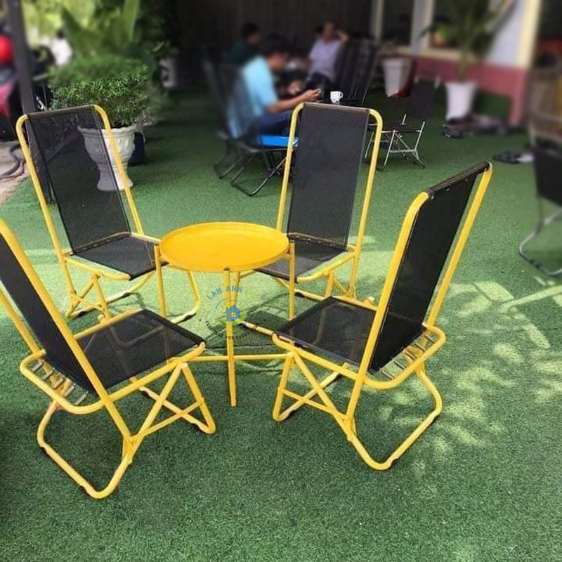 Bộ bàn 4 Ghế xếp cafe sắt sơn tĩnh điện vải lưới lò xo giá rẻ Bộ bàn 4 Ghế xếp cafe sắt sơn tĩnh điện vải lưới lò xo giá rẻ