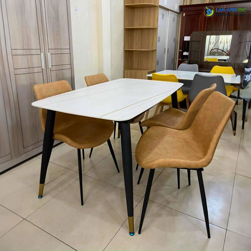 Bộ bàn ăn 4 Ghế ăn bọc da chân sắt cao cấp đẹp hiện đại Nelson trơn LA30A Bộ bàn ăn 4 Ghế ăn bọc da chân sắt cao cấp đẹp hiện đại Nelson trơn LA30A
