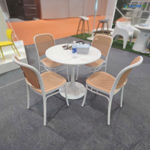 Alternative view of Bộ Bàn Cafe, Bàn Ăn Nhỏ Tròn 4 Ghế Nhựa Đúc Giả Mây BBCF42