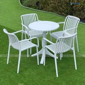 Bộ Bàn Ghế Cafe Nhựa 4 Ghế Nhựa Đúc Có Tay Đẹp BBCF40