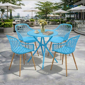 Bộ Bàn Ghế Cafe Nhựa Tròn 4 Ghế Nhựa Chân Sắt BBCF65 bo ban ghe cafe nhua tron 4 ghe dep BBCF182 8 Sao chep