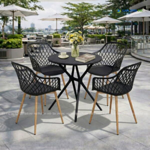 Alternative view of Bộ Bàn Ghế Cafe Nhựa Tròn 4 Ghế Nhựa Chân Sắt BBCF65