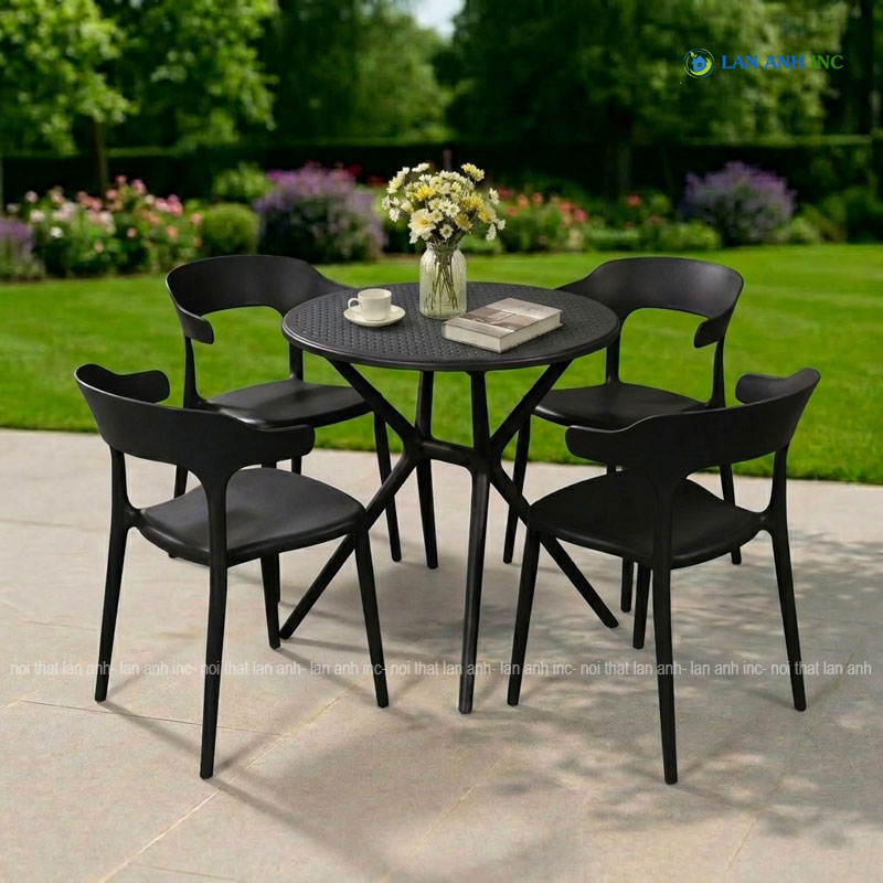 Bộ bàn ghế cafe tròn 4 ghế nhựa đúc nguyên khối đẹp hiện đại tối ưu mọi không gian