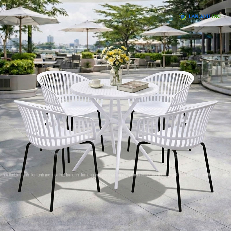 Bộ Bàn Ghế Cafe Nhựa Tròn 4 Ghế Nhựa Chân Sắt BBCF80 Bộ Bàn Ghế Cafe Nhựa Tròn 4 Ghế Nhựa Chân Sắt BBCF80 - Ảnh 5