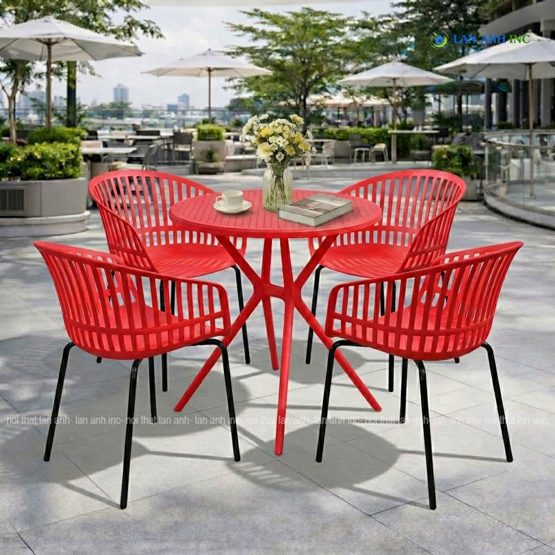 Bộ bàn ghế cafe tròn 4 ghế nhựa đúc nguyên khối đẹp hiện đại BBCF80 Bộ bàn ghế cafe tròn 4 ghế nhựa đúc nguyên khối đẹp hiện đại BBCF80