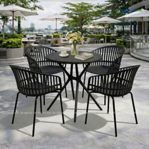 Alternative view of Bộ Bàn Ghế Cafe Nhựa Tròn 4 Ghế Nhựa Chân Sắt BBCF80