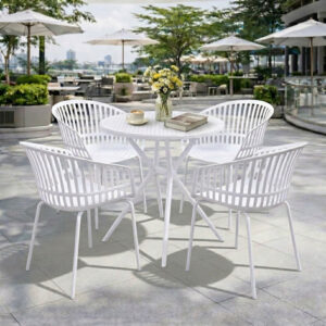 Bộ Bàn Ghế Cafe Nhựa Tròn 4 Ghế Nhựa Chân Sắt BBCF80