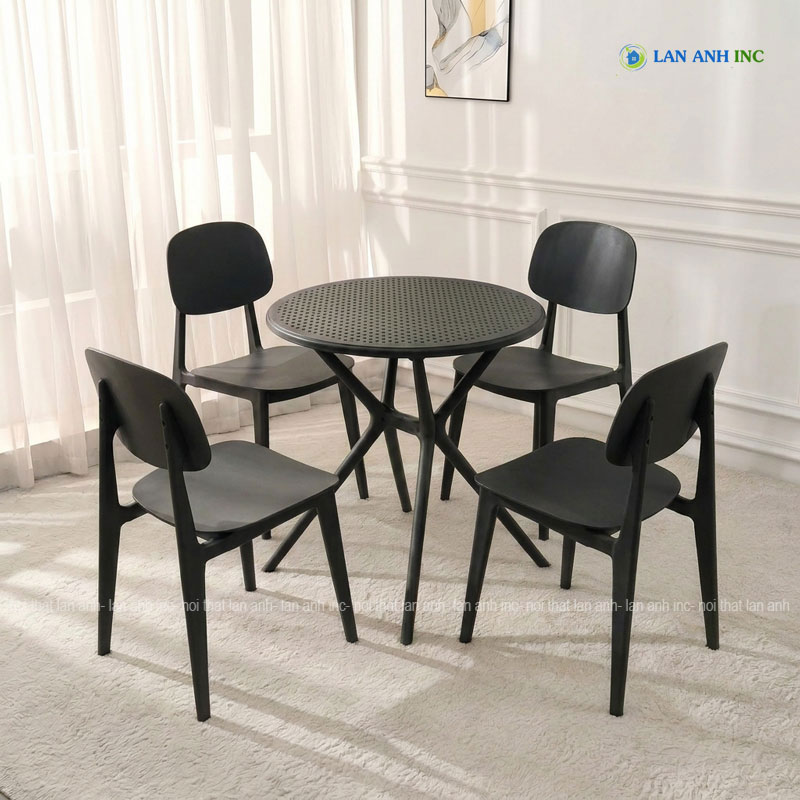 Bộ bàn ghế cafe vuông 4 ghế nhựa đúc nguyên khối đẹp hiện đại bộ đen Bộ bàn ghế cafe vuông 4 ghế nhựa đúc nguyên khối đẹp hiện đại bộ đen