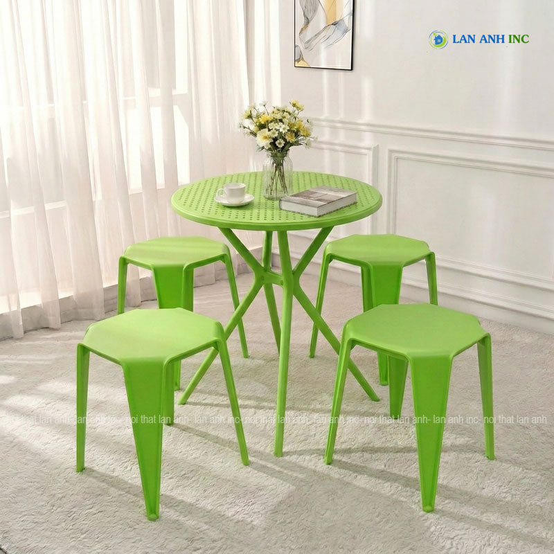 Bộ Bàn Ghế Cafe Tròn 4 Ghế Đôn Nhựa Đúc BBCF55. Bộ Bàn Ghế Cafe Tròn 4 Ghế Đôn Nhựa Đúc BBCF55. - Ảnh 6
