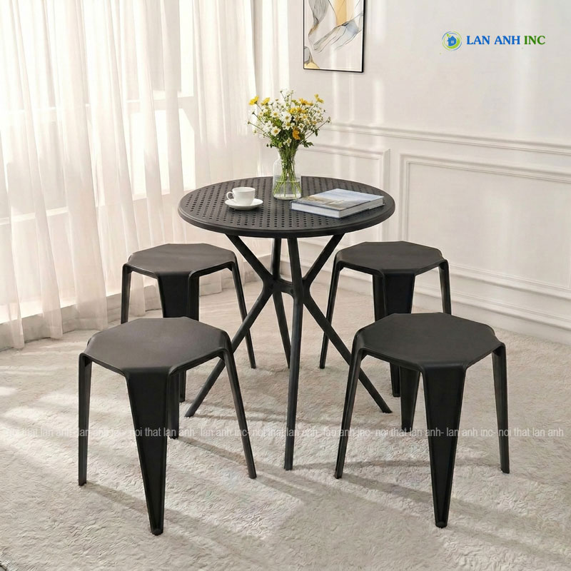 Bộ bàn ghế cafe tròn 4 ghế nhựa đúc nguyên khối đẹp hiện đại BBCF55 Bộ bàn ghế cafe tròn 4 ghế nhựa đúc nguyên khối đẹp hiện đại BBCF55