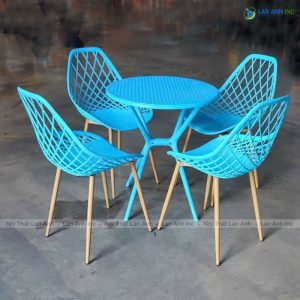 Alternative view of Bộ Bàn Ghế Cafe Nhựa Tròn 4 Ghế Nhựa Chân Sắt BBCF74