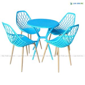 Bộ Bàn Ghế Cafe Nhựa Tròn 4 Ghế Nhựa Chân Sắt BBCF74