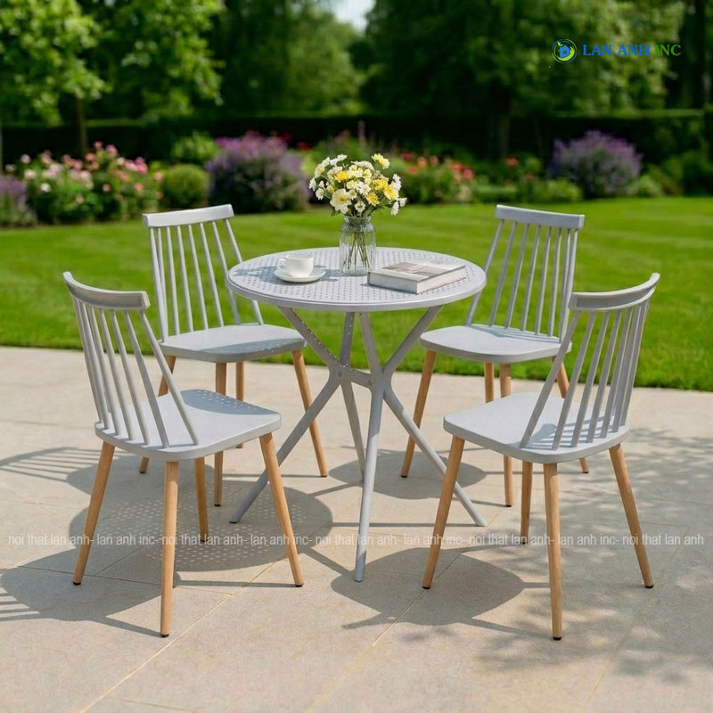 Bộ Bàn Ghế Cafe Nhựa Tròn 4 Ghế Nhựa Chân sắt BBCF66 Bộ Bàn Ghế Cafe Nhựa Tròn 4 Ghế Nhựa Chân sắt BBCF66 - Ảnh 4