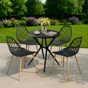 Bộ Bàn Ghế Cafe Nhựa Tròn 4 Ghế Nhựa Chân Sắt BBCF74