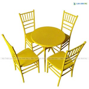 Bộ Bàn Cafe Tròn 4 Ghế Nhựa Đúc Nguyên Khối BBCF82