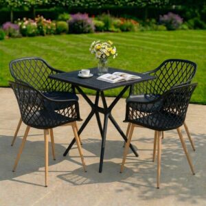 Bộ Bàn Ghế Cafe Vuông 4 Ghế Nhựa Chân Sắt BBCF64