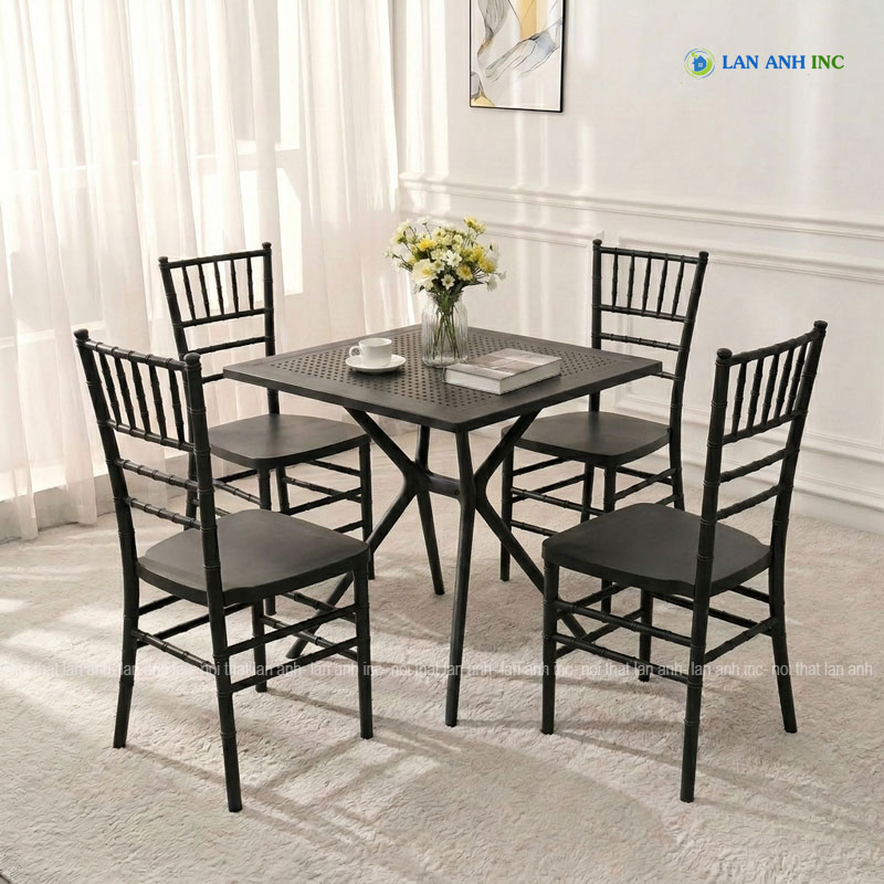 Bộ bàn ghế cafe tròn 4 ghế nhựa đúc nguyên khối đẹp hiện đại bộ màu đen Bộ bàn ghế cafe tròn 4 ghế nhựa đúc nguyên khối đẹp hiện đại bộ màu đen