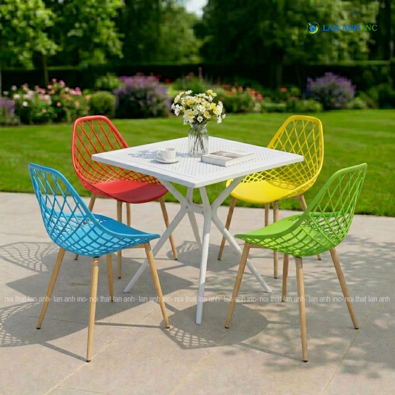 Bộ bàn ghế cafe BBCF75 vuông 4 ghế nhựa đúc nguyên khối đẹp hiện đại Bộ bàn ghế cafe BBCF75 vuông 4 ghế nhựa đúc nguyên khối đẹp hiện đại