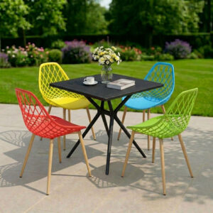 Bộ Bàn Ghế Cafe Vuông 4 Ghế Nhựa Chân Sắt BBCF75
