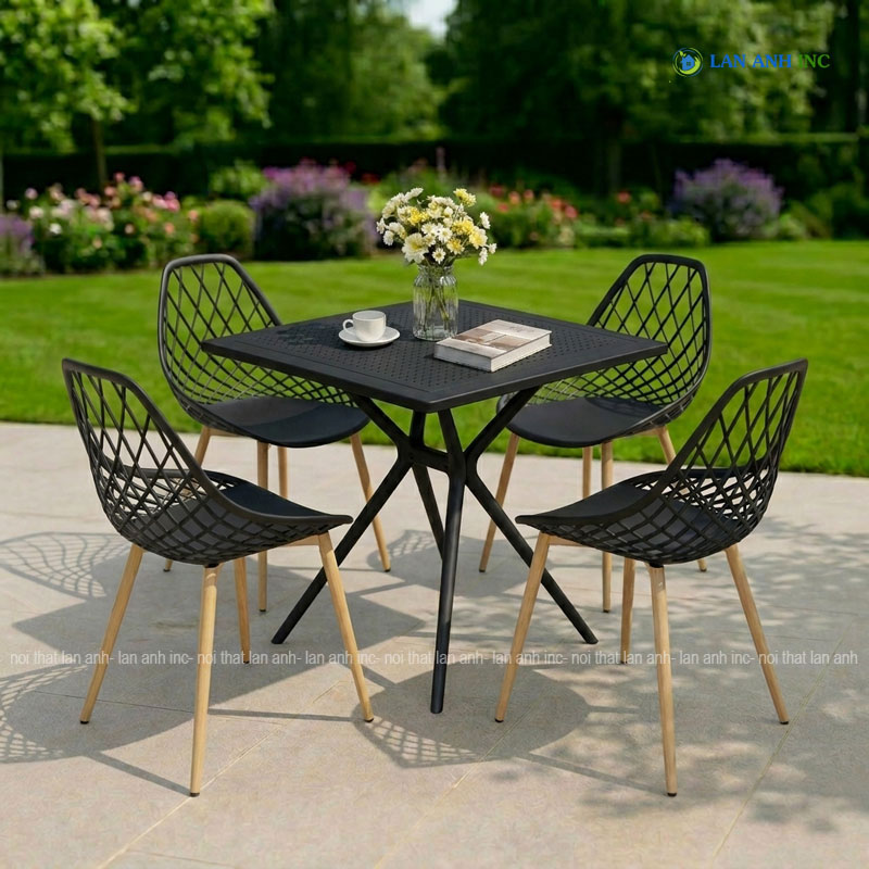 Bộ Bàn Ghế Cafe Vuông 4 Ghế Nhựa Chân Sắt BBCF75 Bộ Bàn Ghế Cafe Vuông 4 Ghế Nhựa Chân Sắt BBCF75 - Ảnh 2