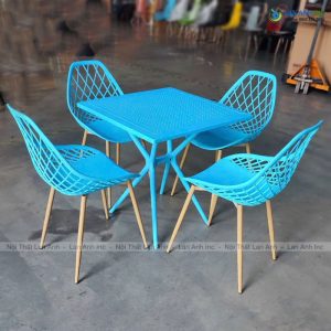 Alternative view of Bộ Bàn Ghế Cafe Vuông 4 Ghế Nhựa Chân Sắt BBCF75