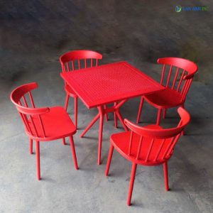 Bộ Bàn Ghế Cafe Vuông 4 Ghế Nhựa Đúc BBCF61 bo ban ghe cafe nhua vuong 4 ghe nhua duc ngoai troi dep BBCF61 1