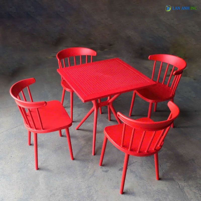 Bộ bàn ghế cafe vuông 4 ghế đôn nhựa đúc đẹp hiện đại BBCF56 bộ màu đỏ Bộ bàn ghế cafe vuông 4 ghế đôn nhựa đúc đẹp hiện đại BBCF56 bộ màu đỏ
