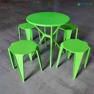 Bộ Bàn Ghế Cafe Tròn 4 Ghế Đôn Nhựa Đúc BBCF55.