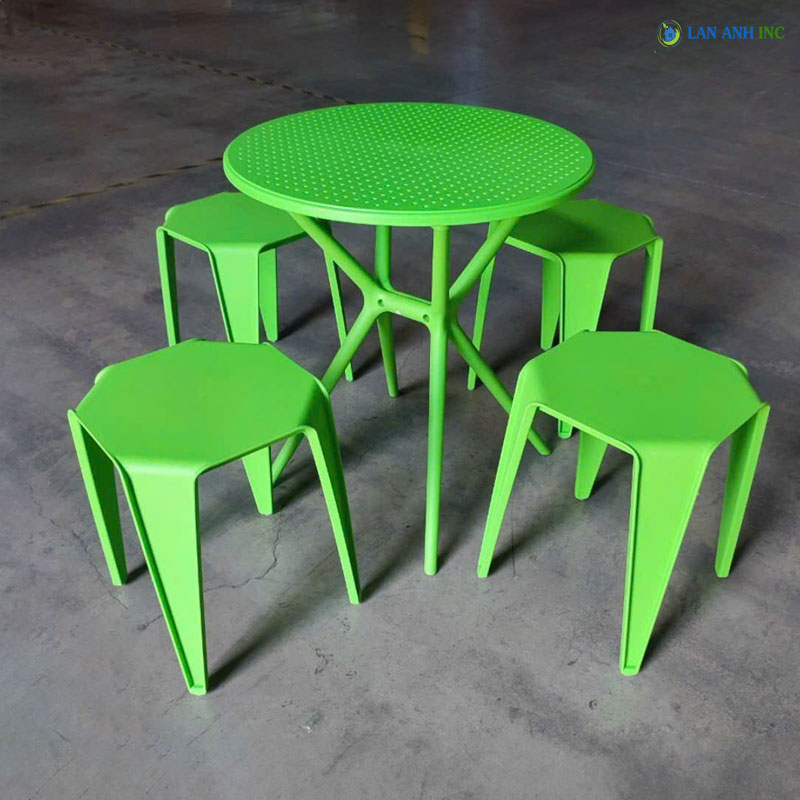 Bộ bàn ghế cafe tròn 4 ghế đôn nhựa đúc nguyên khối đẹp hiện đại BBCF55 Bộ bàn ghế cafe tròn 4 ghế đôn nhựa đúc nguyên khối đẹp hiện đại BBCF55