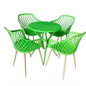 Bộ Bàn Ghế Cafe Nhựa Tròn 4 Ghế Nhựa Chân Sắt BBCF65