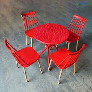 bo ban ghe cafe tron 4 ghe nhua chan sat ngoai troi dep BBCF66 1