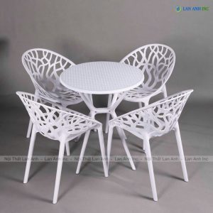 Bộ Bàn Cafe Tròn 4 Ghế Nhựa Đúc Nguyên Khối BBCF47