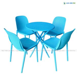 Bộ Bàn Ghế Cafe Tròn 4 Ghế Nhựa Đúc NGuyên Khối BBCF49