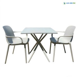 Bộ Bàn Ghế Cafe Vuông 2 Ghế Nhựa Đúc Có Tay BBCF52