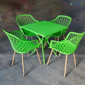 bo ban ghe cafe vuong 4 ghe nhua chan sat dep BBCF64 1