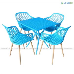 Bộ Bàn Ghế Cafe Vuông 4 Ghế Nhựa Chân Sắt BBCF64