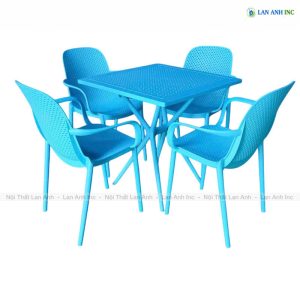 Bộ Bàn Ghế Cafe Vuông 4 Ghế Nhựa Đúc Có Tay BBCF50