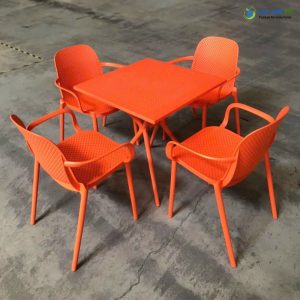 Alternative view of Bộ Bàn Ghế Cafe Vuông 4 Ghế Nhựa Đúc Có Tay BBCF50